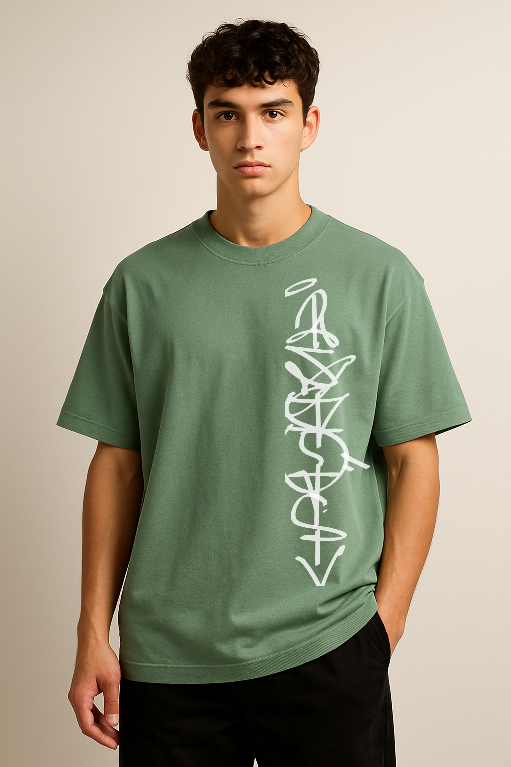 Urban Code – Sage Green Graffiti Tee